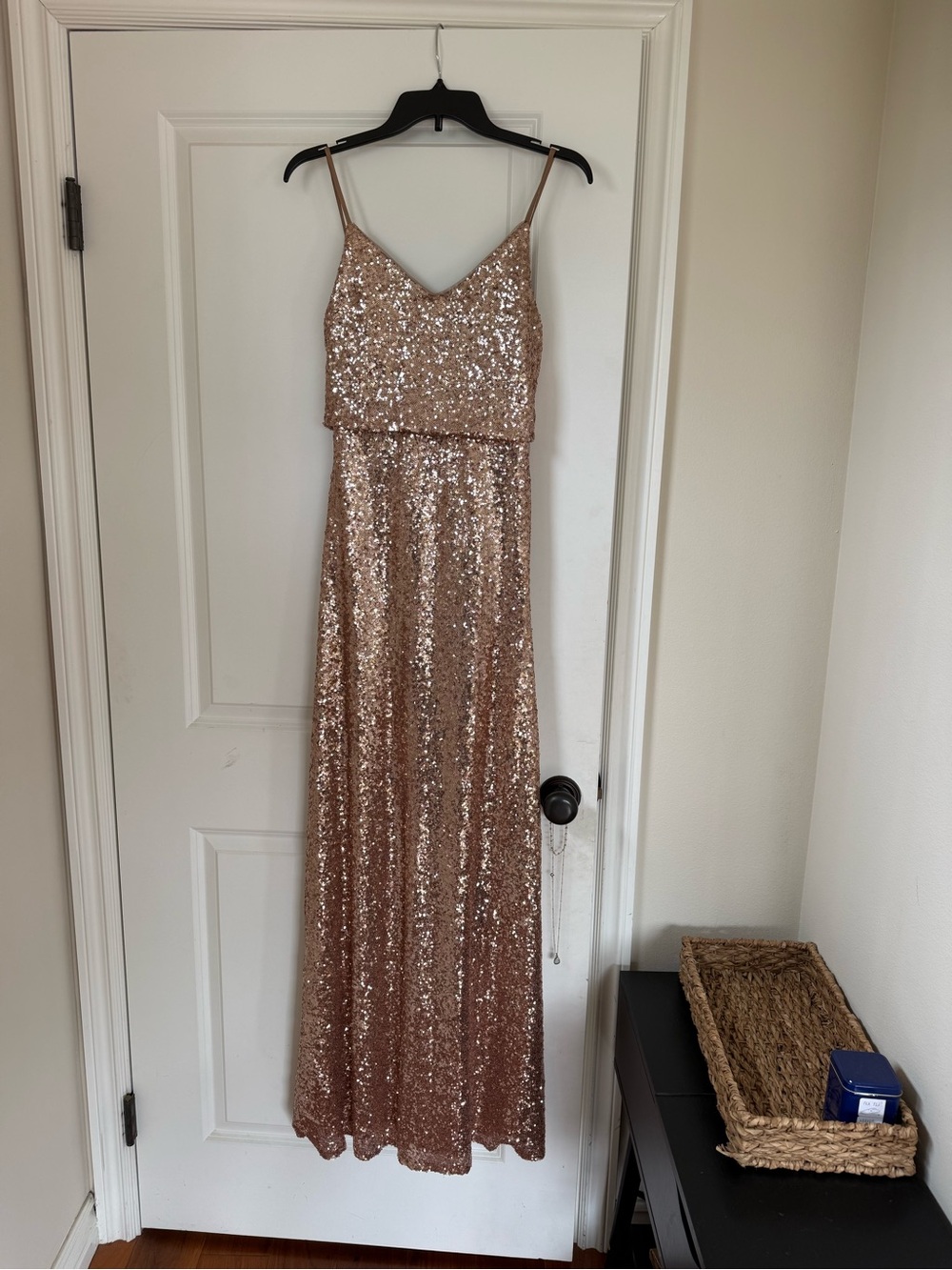 Jenny Yoo Rose Gold Sequin Maxi Dress